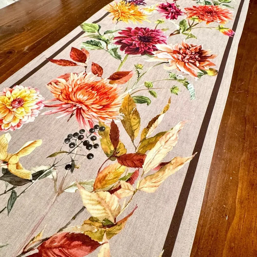 Williams Sonoma Harvest Blooms Cotton Table Runner Floral Botanical 108” x 16”